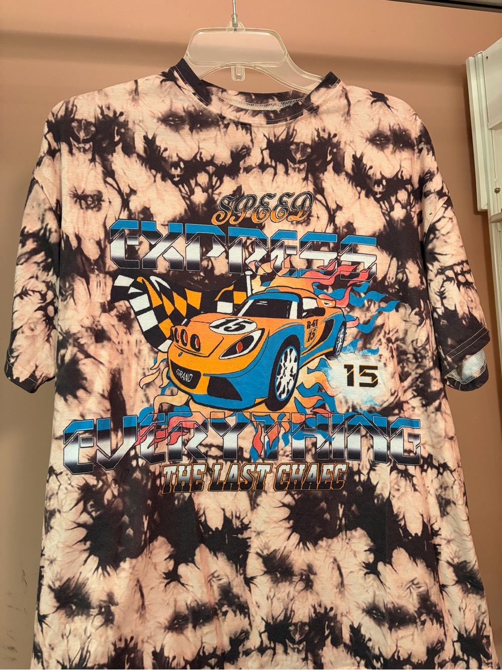 Tie-Dye Racing Graphic Tee- Black & Cream